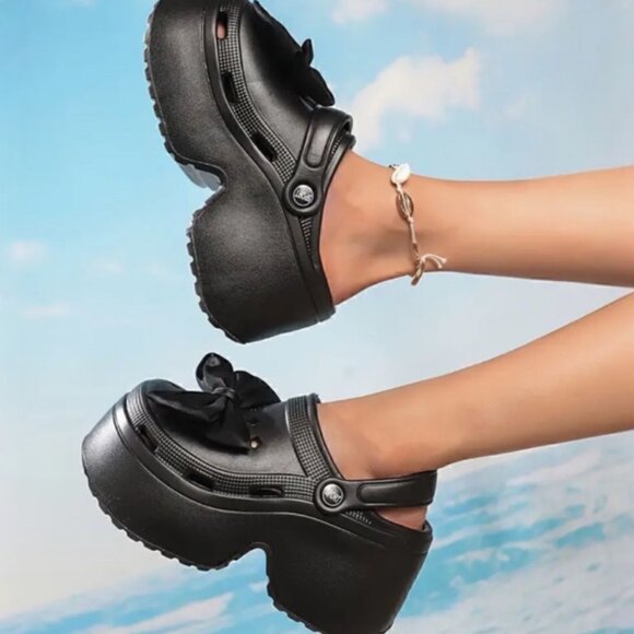 Unbranded Shoes - New Matte Black Bow Platform Clogs Chunky Grunge Sandals 7.5